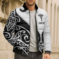 Personalised New Zealand Nurse Bomber Puffer Jacket Maori Koru Black Version