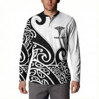 Personalised New Zealand Nurse Button Sweatshirt Maori Koru Black Version
