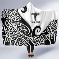 Personalised New Zealand Nurse Hooded Blanket Maori Koru Black Version