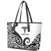Personalised New Zealand Nurse Leather Tote Bag Maori Koru Black Version