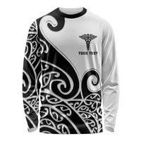 Personalised New Zealand Nurse Long Sleeve Shirt Maori Koru Black Version