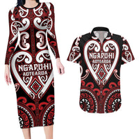 Custom Aotearoa Ngapuhi Couples Matching Long Sleeve Bodycon Dress and Hawaiian Shirt Maori Tribal Pattern
