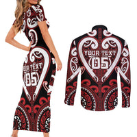 Custom Aotearoa Ngapuhi Couples Matching Short Sleeve Bodycon Dress and Long Sleeve Button Shirt Maori Tribal Pattern