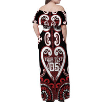 Custom Aotearoa Ngapuhi Family Matching Off Shoulder Maxi Dress and Hawaiian Shirt Maori Tribal Pattern