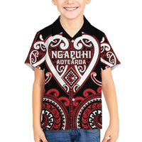 Custom Aotearoa Ngapuhi Family Matching Short Sleeve Bodycon Dress and Hawaiian Shirt Maori Tribal Pattern LT05 Son's Shirt Red - Polynesian Pride