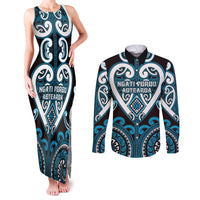 Custom Aotearoa Ngati Porou Couples Matching Tank Maxi Dress and Long Sleeve Button Shirt Maori Tribal Pattern