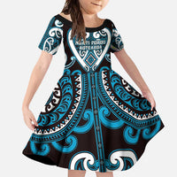 Custom Aotearoa Ngati Porou Family Matching Long Sleeve Bodycon Dress and Hawaiian Shirt Maori Tribal Pattern LT05 Daughter's Dress Blue - Polynesian Pride