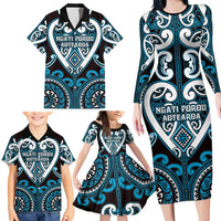 Custom Aotearoa Ngati Porou Family Matching Long Sleeve Bodycon Dress and Hawaiian Shirt Maori Tribal Pattern LT05 - Polynesian Pride