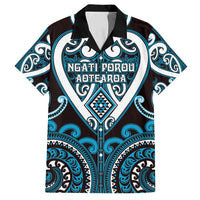 Custom Aotearoa Ngati Porou Family Matching Off Shoulder Short Dress and Hawaiian Shirt Maori Tribal Pattern LT05 Dad's Shirt - Short Sleeve Blue - Polynesian Pride