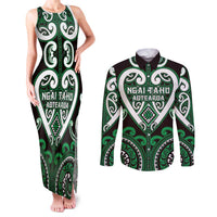 Custom Aotearoa Ngai Tahu Couples Matching Tank Maxi Dress and Long Sleeve Button Shirt Maori Tribal Pattern