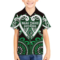 Custom Aotearoa Ngai Tahu Family Matching Long Sleeve Bodycon Dress and Hawaiian Shirt Maori Tribal Pattern LT05 Son's Shirt Green - Polynesian Pride