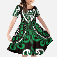 Custom Aotearoa Ngai Tahu Family Matching Mermaid Dress and Hawaiian Shirt Maori Tribal Pattern LT05 Daughter's Dress Green - Polynesian Pride