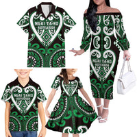 Custom Aotearoa Ngai Tahu Family Matching Off The Shoulder Long Sleeve Dress and Hawaiian Shirt Maori Tribal Pattern