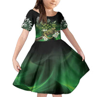 Aotearoa New Zealand Tuatara Family Matching Mermaid Dress and Hawaiian Shirt Maori Koru Art LT05 Daughter's Dress Green - Polynesian Pride