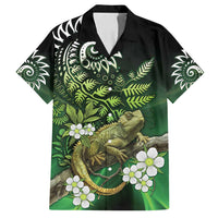 Aotearoa New Zealand Tuatara Family Matching Off Shoulder Maxi Dress and Hawaiian Shirt Maori Koru Art LT05 Dad's Shirt - Short Sleeve Green - Polynesian Pride