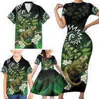 Aotearoa New Zealand Tuatara Family Matching Short Sleeve Bodycon Dress and Hawaiian Shirt Maori Koru Art LT05 - Polynesian Pride