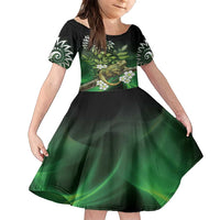 Aotearoa New Zealand Tuatara Family Matching Summer Maxi Dress and Hawaiian Shirt Maori Koru Art LT05 Daughter's Dress Green - Polynesian Pride