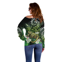 Aotearoa New Zealand Tuatara Off Shoulder Sweater Maori Koru Art LT05 - Polynesian Pride