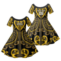 Custom Aotearoa Ngati Whatua Family Matching Long Sleeve Bodycon Dress and Hawaiian Shirt Maori Tribal Pattern LT05 Daughter's Dress Yellow - Polynesian Pride