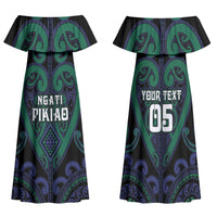 Custom Aotearoa Ngati Pikiao Family Matching Off Shoulder Maxi Dress and Hawaiian Shirt Maori Tribal Pattern LT05 Mom's Dress Green - Polynesian Pride