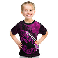 Personalized Hawaii Maui Kid T Shirt Polynesian Fish Hook Hibiscus Pink Version LT05 Pink - Polynesian Pride