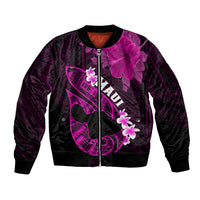 Personalized Hawaii Maui Sleeve Zip Bomber Jacket Polynesian Fish Hook Hibiscus Pink Version LT05 Unisex Pink - Polynesian Pride