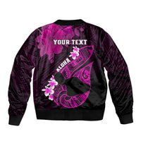 Personalized Hawaii Maui Sleeve Zip Bomber Jacket Polynesian Fish Hook Hibiscus Pink Version LT05 - Polynesian Pride