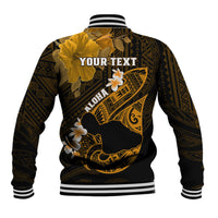 Personalized Hawaii Maui Baseball Jacket Polynesian Fish Hook Hibiscus Gold Version LT05 - Polynesian Pride