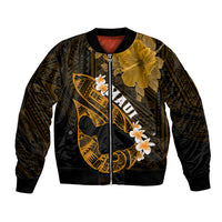 Personalized Hawaii Maui Bomber Jacket Polynesian Fish Hook Hibiscus Gold Version LT05 Unisex Gold - Polynesian Pride