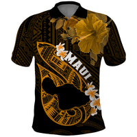 Personalized Hawaii Maui Polo Shirt Polynesian Fish Hook Hibiscus Gold Version LT05 Gold - Polynesian Pride