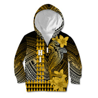 Personalized Hawaii Kid Hoodie Hammerhead Shark Kakau Polynesian Tribal Gold LT05 Zip Hoodie Gold - Polynesian Pride