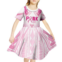 Breast Cancer Pink Out Kid Short Sleeve Dress Polynesian Art Tattoo White Version