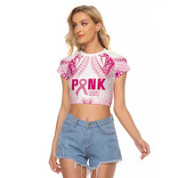 Breast Cancer Pink Out Raglan Cropped T Shirt Polynesian Art Tattoo White Version