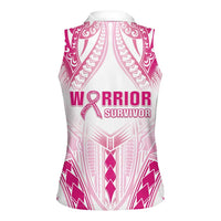 Breast Cancer Pink Out Women Sleeveless Polo Shirt Polynesian Art Tattoo White Version
