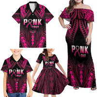 Breast Cancer Pink Out Family Matching Off Shoulder Maxi Dress and Hawaiian Shirt Polynesian Art Tattoo Black Version LT05 - Polynesian Pride