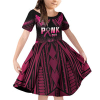 Breast Cancer Pink Out Family Matching Off Shoulder Short Dress and Hawaiian Shirt Polynesian Art Tattoo Black Version LT05 Daughter's Dress Black - Polynesian Pride
