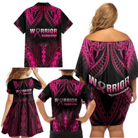 Breast Cancer Pink Out Family Matching Off Shoulder Short Dress and Hawaiian Shirt Polynesian Art Tattoo Black Version LT05 - Polynesian Pride