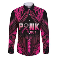 Breast Cancer Pink Out Family Matching Off Shoulder Short Dress and Hawaiian Shirt Polynesian Art Tattoo Black Version LT05 Dad's Shirt - Long Sleeve Black - Polynesian Pride