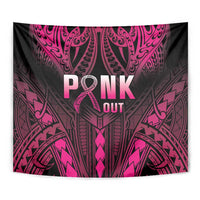 Breast Cancer Pink Out Tapestry Polynesian Art Tattoo Black Version