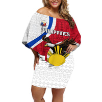 Personalized Philippines Off Shoulder Short Dress The Eight-Rayed Sun Bald Eagle Polynesian Pattern LT05 Women Red - Polynesian Pride