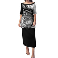 Go Fishing Puletasi Polynesian Pattern LT05 Long Dress Black - Polynesian Pride