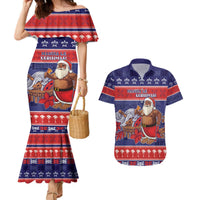 Samoa Christmas Couples Matching Mermaid Dress and Hawaiian Shirt Samoan Santa Claus Manuia Le Kerisimasi LT05 Blue - Polynesian Pride