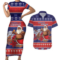 Samoa Christmas Couples Matching Short Sleeve Bodycon Dress and Hawaiian Shirt Samoan Santa Claus Manuia Le Kerisimasi LT05 Blue - Polynesian Pride