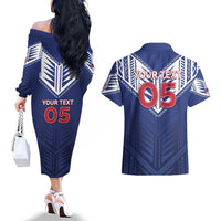 Super Toa Samoa Rugby Custom Couples Matching Off The Shoulder Long Sleeve Dress and Hawaiian Shirt Warrior Spirit LT05