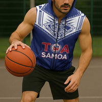 Super Toa Samoa Rugby Custom Sleeveless Zip Hoodie Warrior Spirit LT05