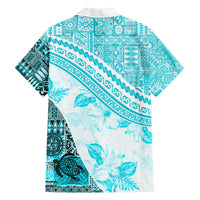 Hawaiian Tapa Family Matching Off Shoulder Long Sleeve Dress and Hawaiian Shirt Traditional Vintage Pattern Aqua LT05 - Polynesian Pride