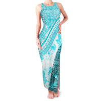 Hawaiian Tapa Family Matching Tank Maxi Dress and Hawaiian Shirt Traditional Vintage Pattern Aqua LT05 Mom's Dress Aqua - Polynesian Pride