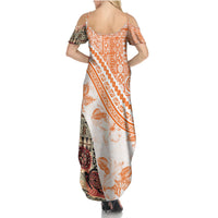 Hawaiian Tapa Family Matching Summer Maxi Dress and Hawaiian Shirt Traditional Vintage Pattern Orange LT05 - Polynesian Pride