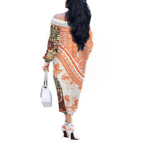 Hawaiian Tapa Off The Shoulder Long Sleeve Dress Traditional Vintage Pattern Orange LT05 - Polynesian Pride