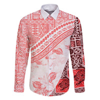 Hawaiian Tapa Family Matching Tank Maxi Dress and Hawaiian Shirt Traditional Vintage Pattern Red LT05 Dad's Shirt - Long Sleeve Red - Polynesian Pride